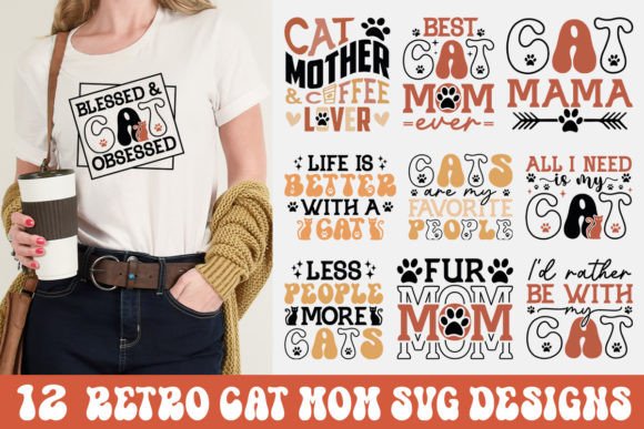 Retro Cat Mom SVG: Graphics for Crafts